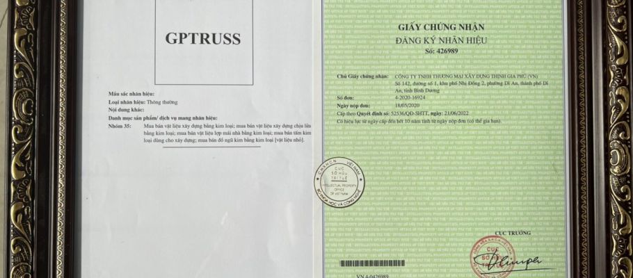 Chứng nhận đăng ký thương hiệu GPTRUSS